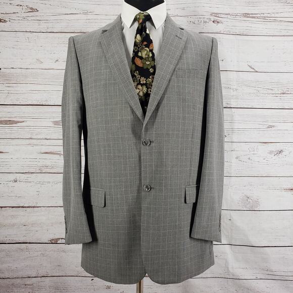 Steve Harvey Celebrity Edition Gray Plaid Double Vent Sportscoat Blazer Size 42L - Picture 1 of 14